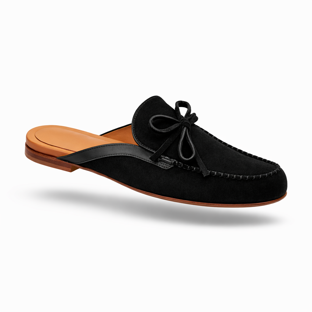 Mule imperiale - Cuir daim Noir élégance