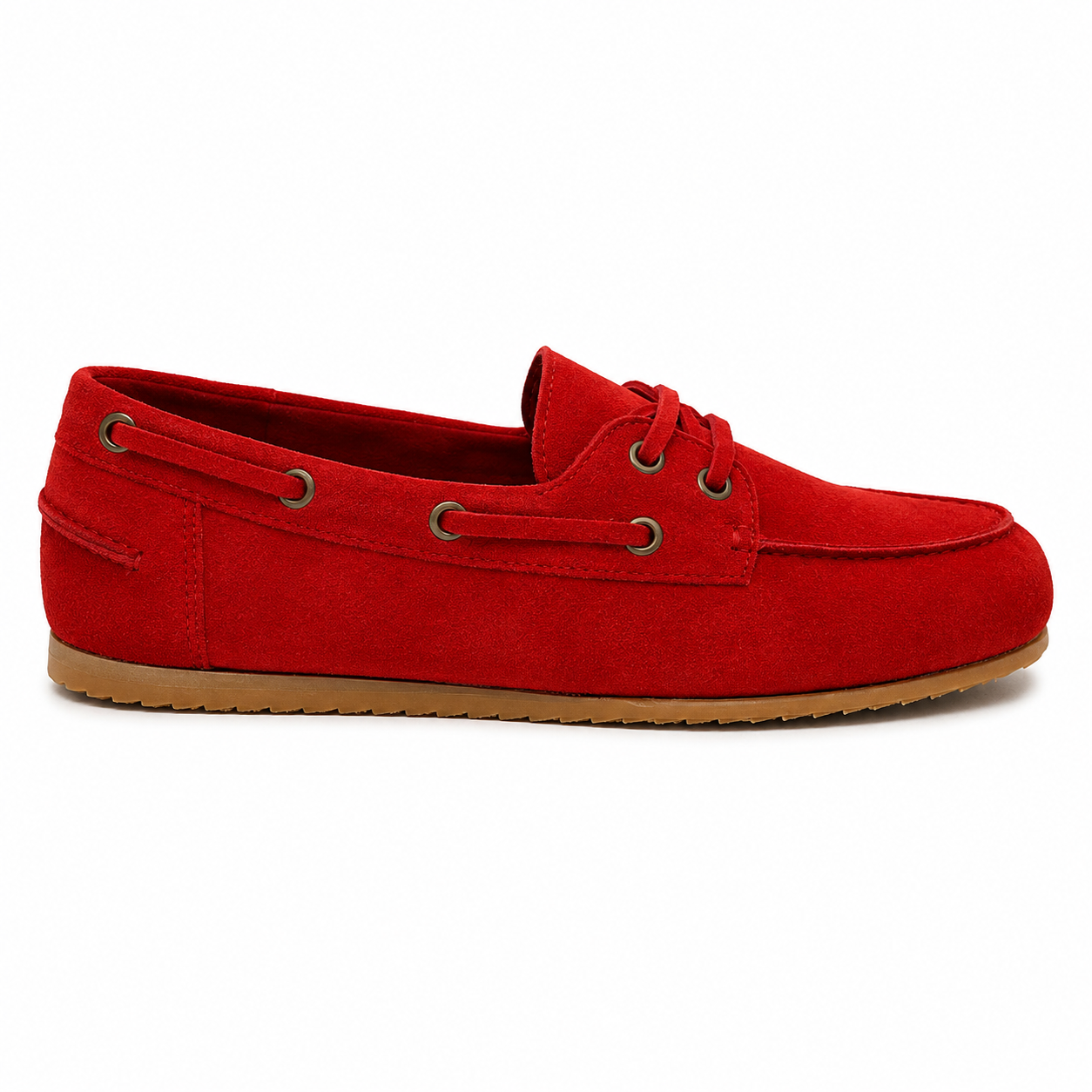 Bateau Femme - Cuir daim Rouge