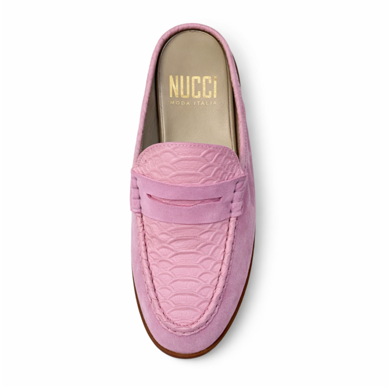 Mule Lumia Femme - Cuir croco & daim Rose lavanda