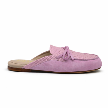 Mule imperiale Femme - Cuir croco & daim Rose lavanda
