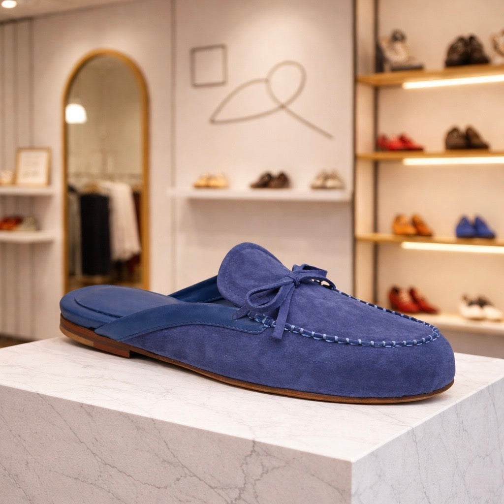 Mule imperiale - Cuir daim Blu notte