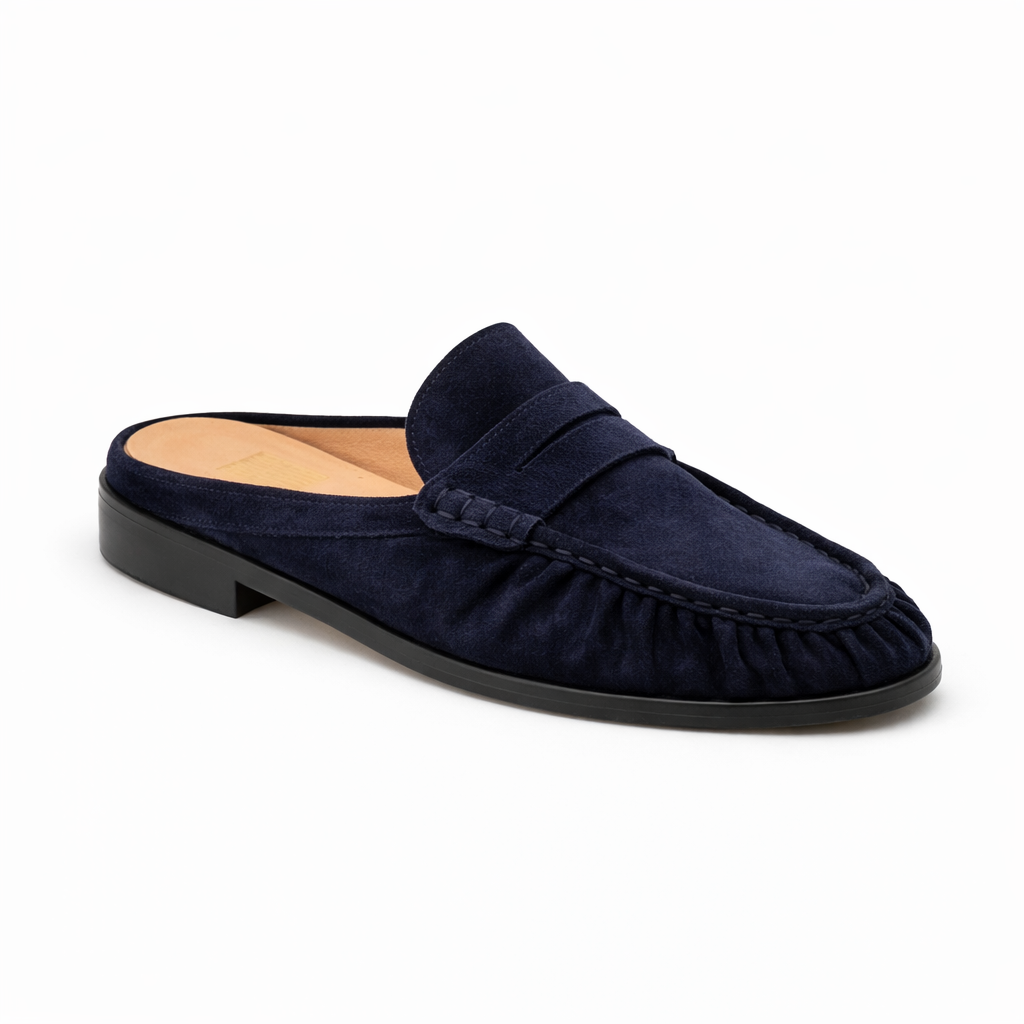 Mule Laurent Femme - Cuir Daim Bleu