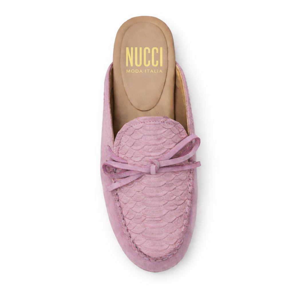 Mule imperiale Femme - Cuir croco & daim Rose lavanda