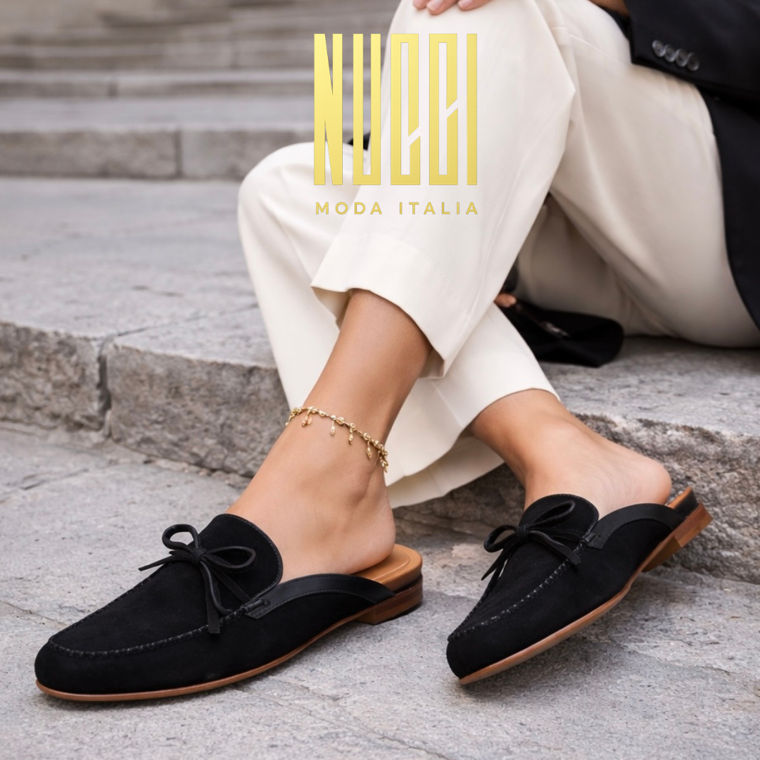 Mule imperiale - Cuir daim Noir élégance