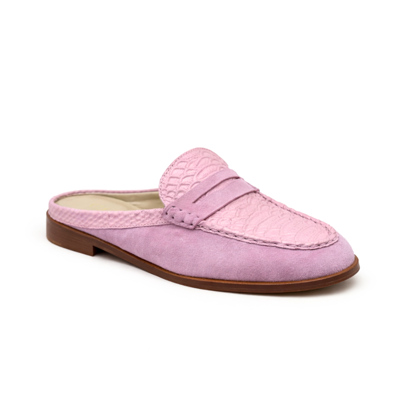 Mule Lumia Femme - Cuir croco & daim Rose lavanda