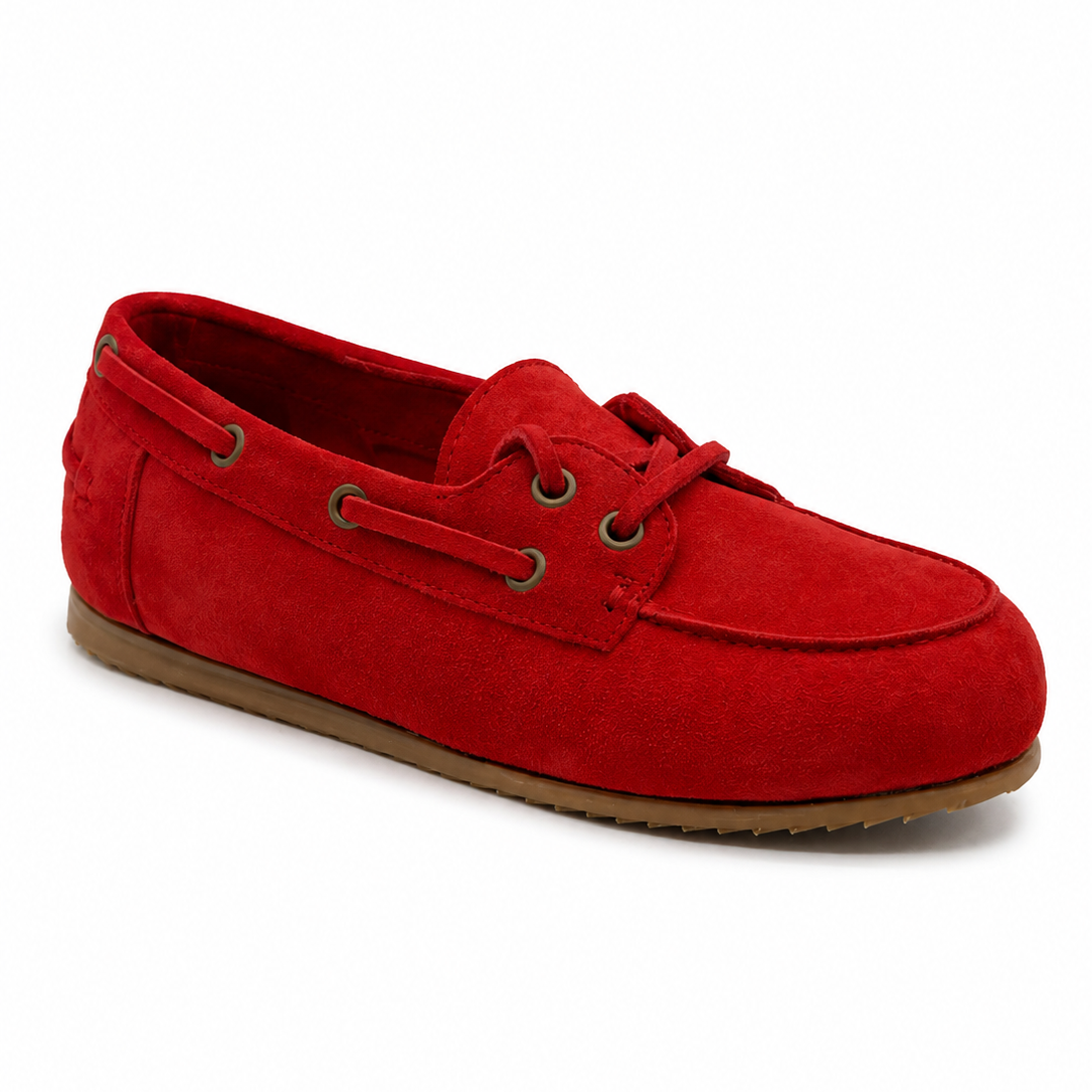 Bateau Femme - Cuir daim Rouge