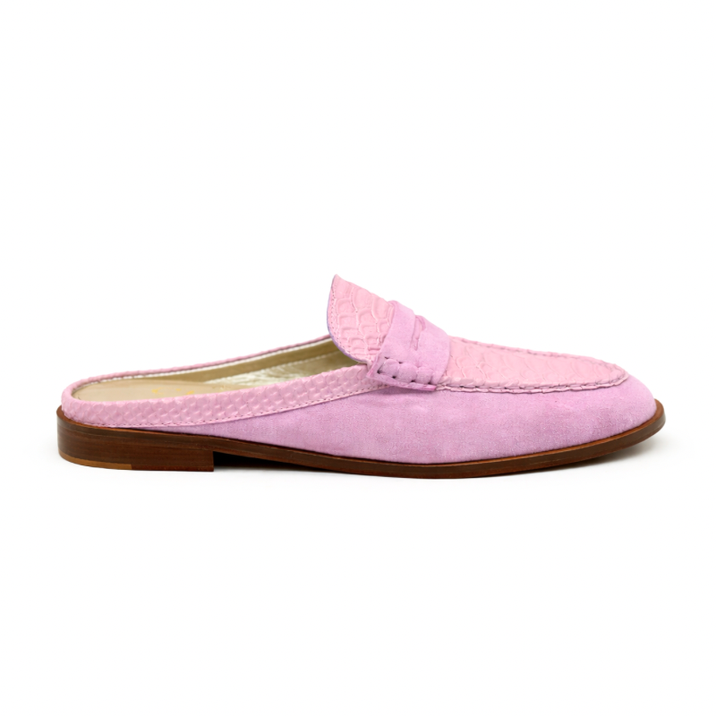 Mule Lumia Femme - Cuir croco & daim Rose lavanda