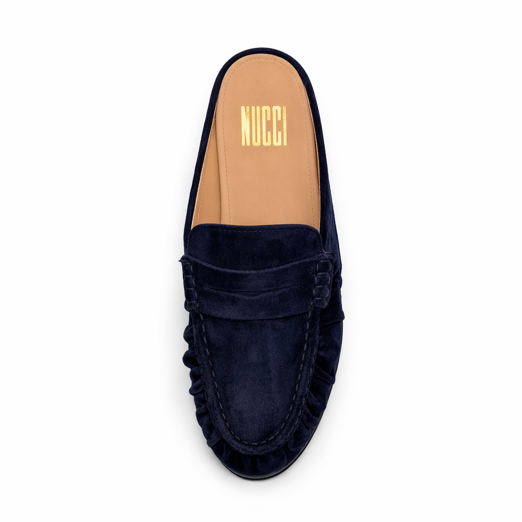 Mule Laurent Femme - Cuir Daim Bleu