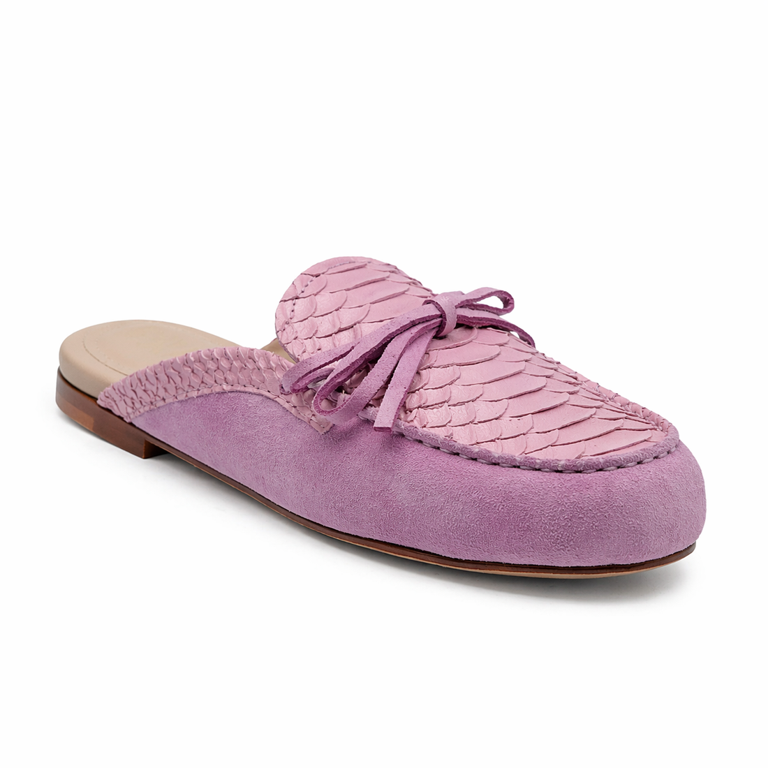Mule imperiale Femme - Cuir croco & daim Rose lavanda