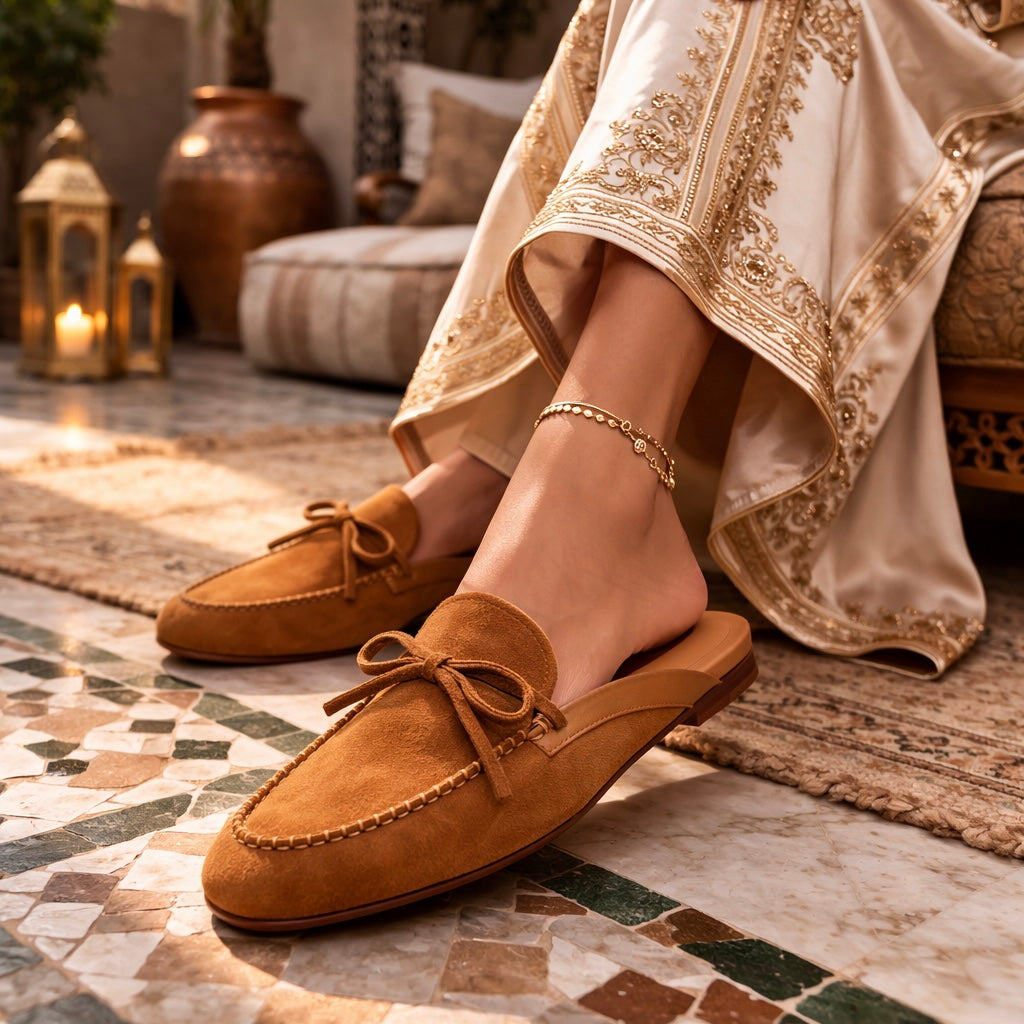 Mule imperiale - Cuir daim Camel Dorato