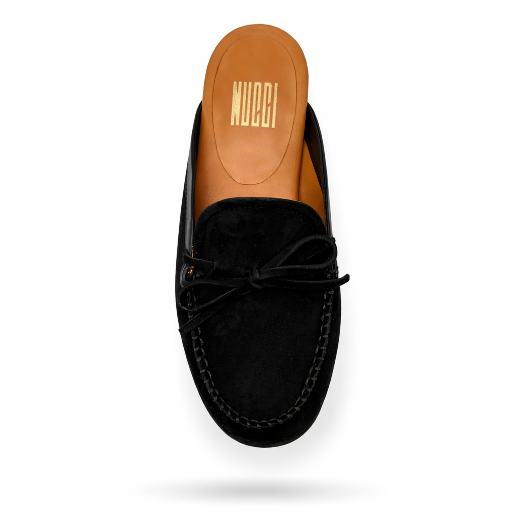Mule imperiale - Cuir daim Noir élégance